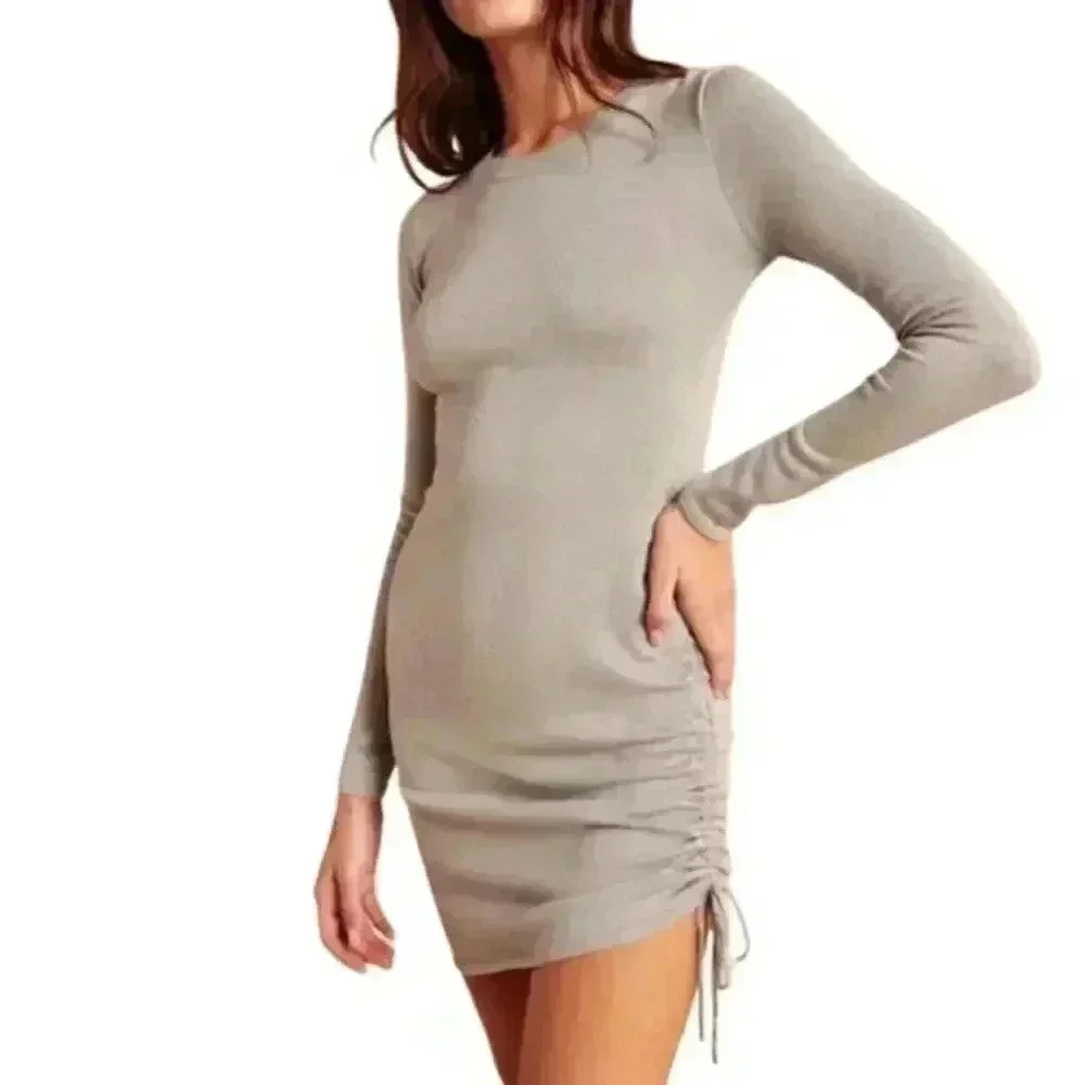 Abercrombie Sparkly Asymmetrical Ruched Mini Sweater Dress Grey Sparkle S/P